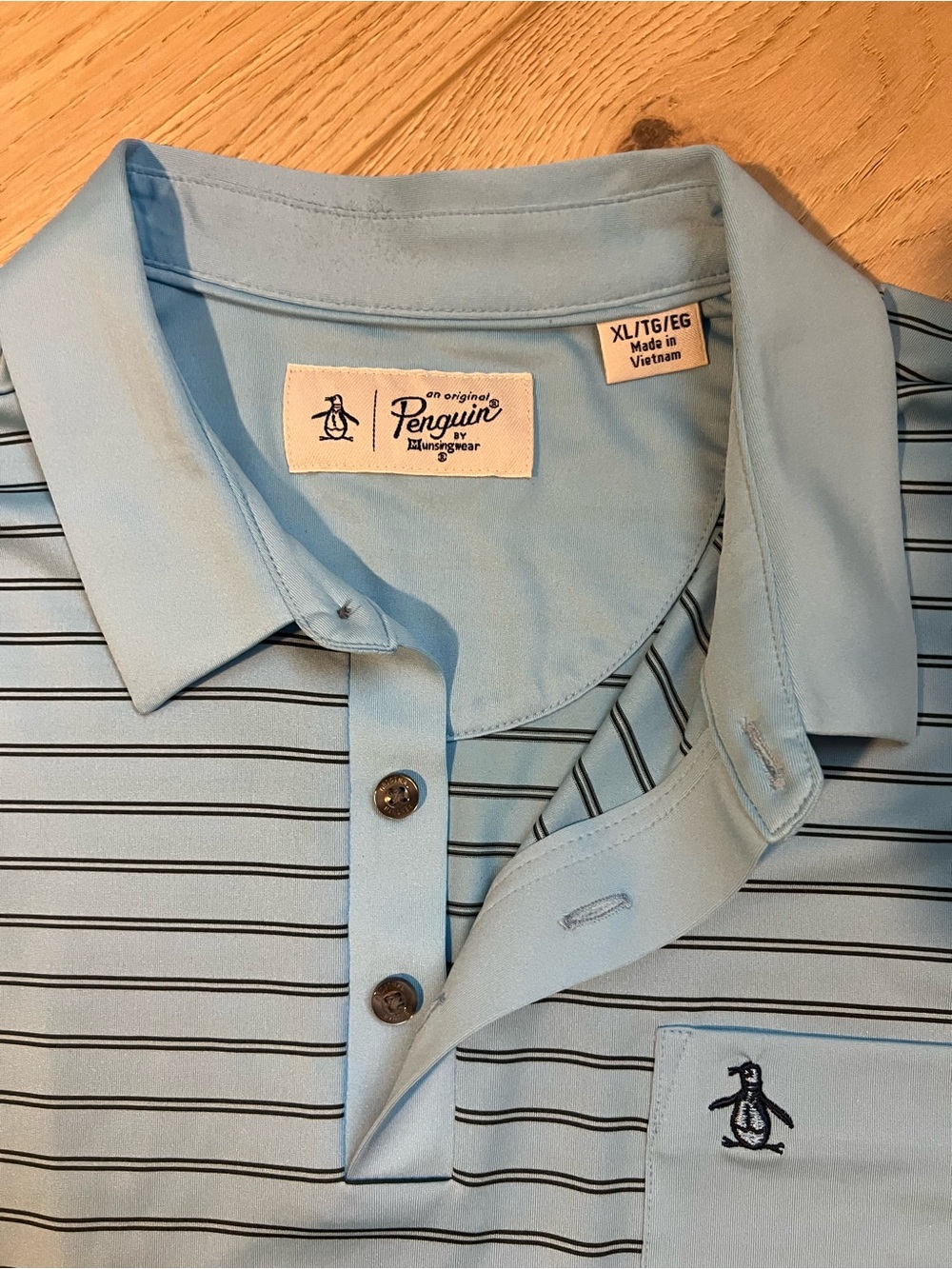 Original Penguin Light Blue Polo with Navy Stripe Detail - Picture 2 of 3